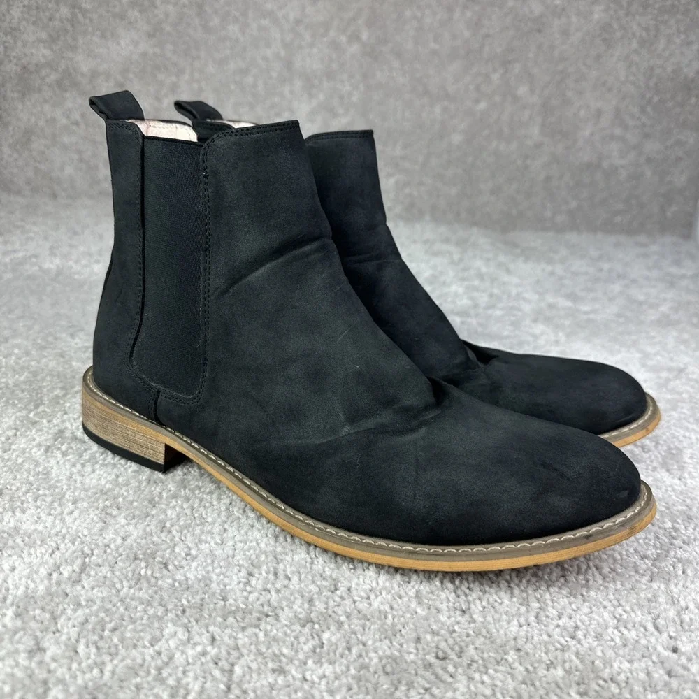 J75 by JUMP Black Leather Round Toe Pull On Chelsea Boots Men's Size 12‎